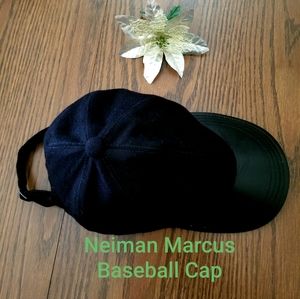 Neiman Marcus cashmere and leather baseball cap.